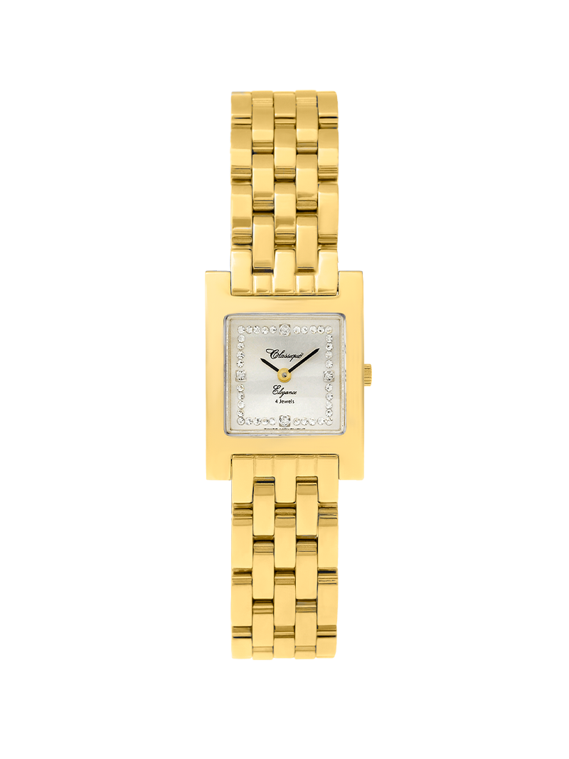 Case Gold Plated Stainless Steel Dial Silver Dial Stone Bracelet