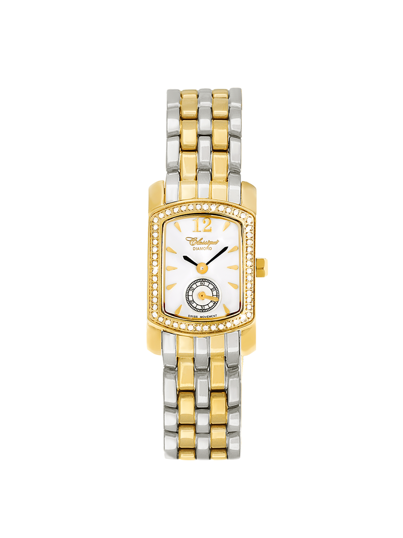 Case Two Tone Gold Plated Stainless Steel Dial White Dial Champagne Arabic Bracelet