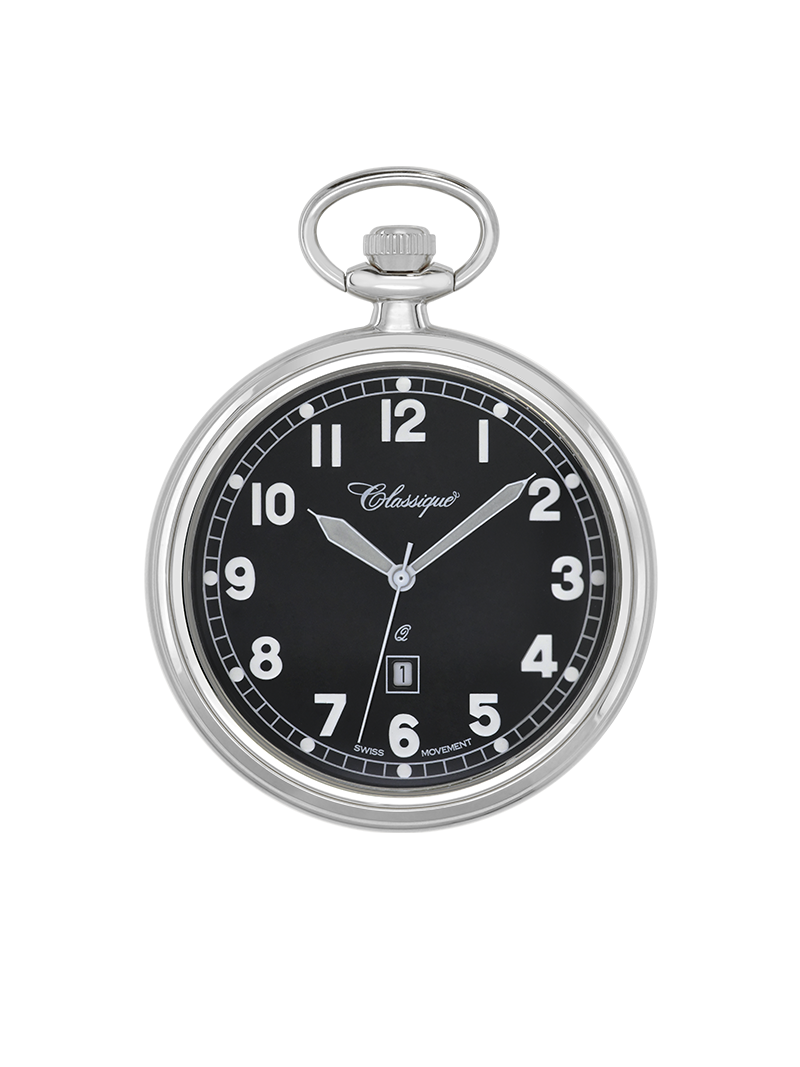 Case Rhodium Plated Stainless Steel Dial Black Dial White Arabic 