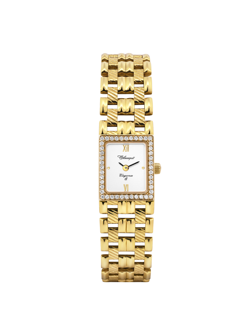 Case 14ct Gold Dial White Dial Champagne Roman Bracelet