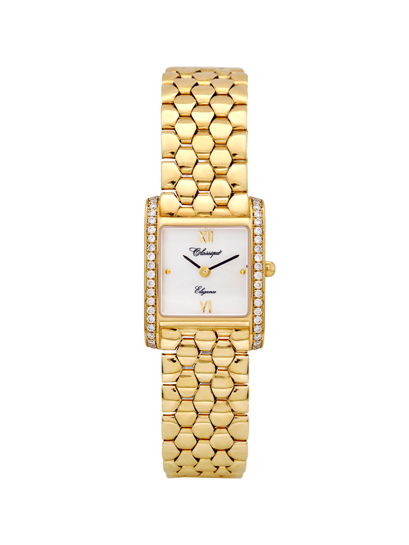 Case 14ct Gold Dial Mother of Pearl Dial Champagne Roman Bracelet