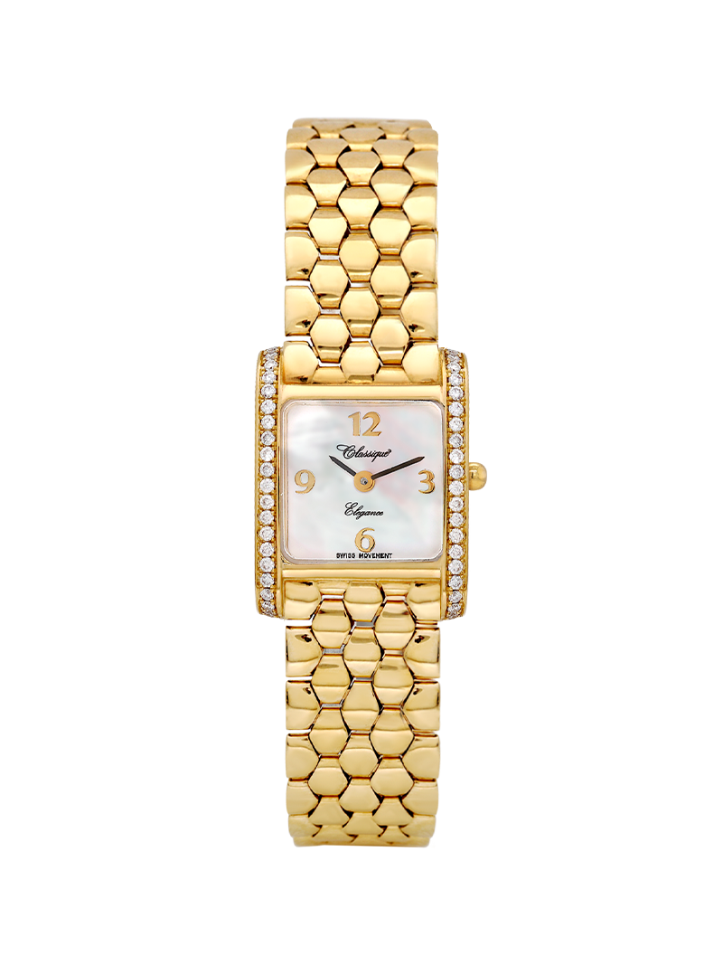 Case 14ct Gold Dial Mother of Pearl Dial Champagne Arabic Bracelet