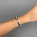 Case Rhodium Plated Stainless Steel Dial Blue Dial Stone Half Bangle