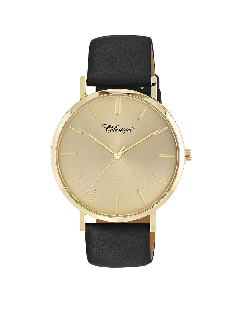 Case Gold Plated Stainless Steel Dial Champagne Dial Baton Quick Release Leather Black