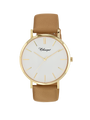 Case Gold Plated Stainless Steel Dial White Dial Baton Quick Release Leather Camel