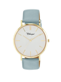 Case Gold Plated Stainless Steel Dial White Dial Baton Quick Release Leather Sky Blue