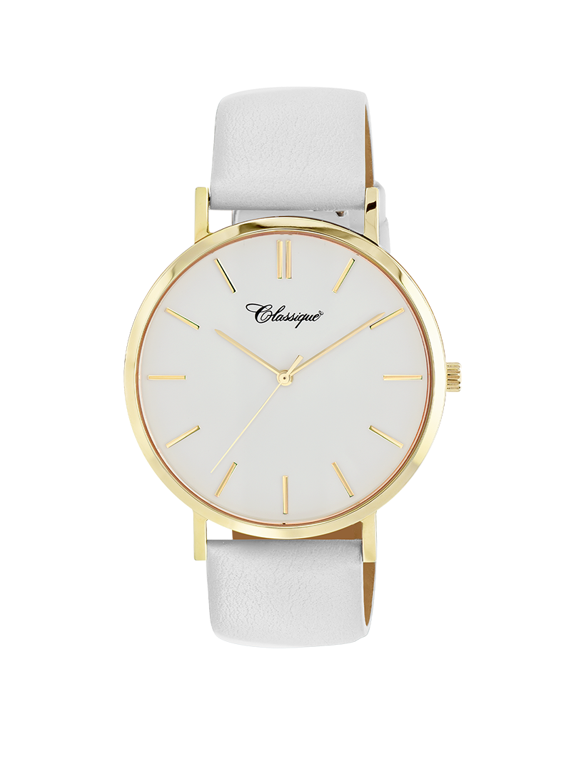 Case Gold Plated Stainless Steel Dial White Dial Baton Quick Release Leather White