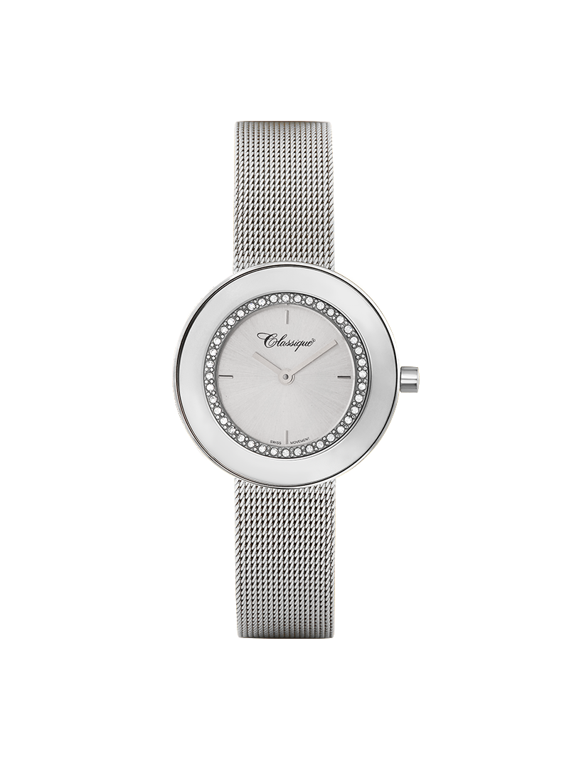 Case Stainless Steel Dial Silver Dial Baton Mesh Band