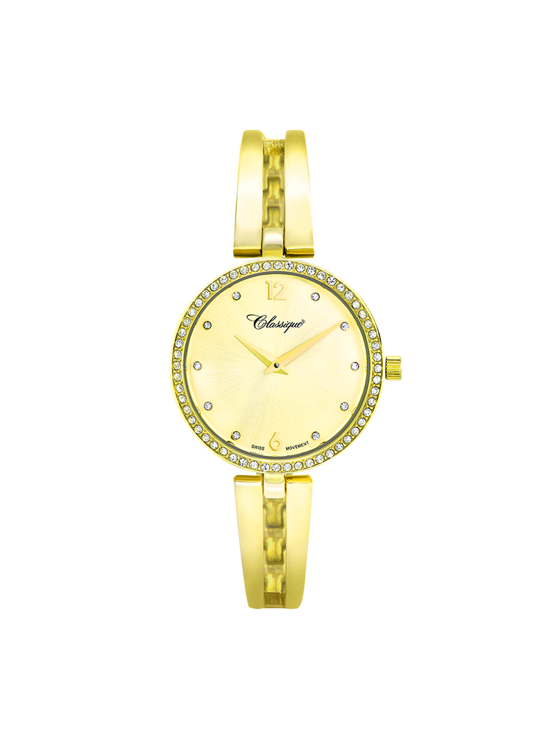 Case Gold Plated Stainless Steel Dial Champagne Dial Stone Half Bangle