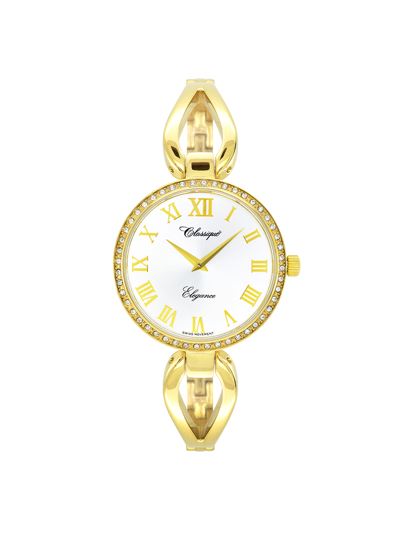 Case Gold Plated Stainless Steel Dial Silver Dial Champagne Roman Half Bangle