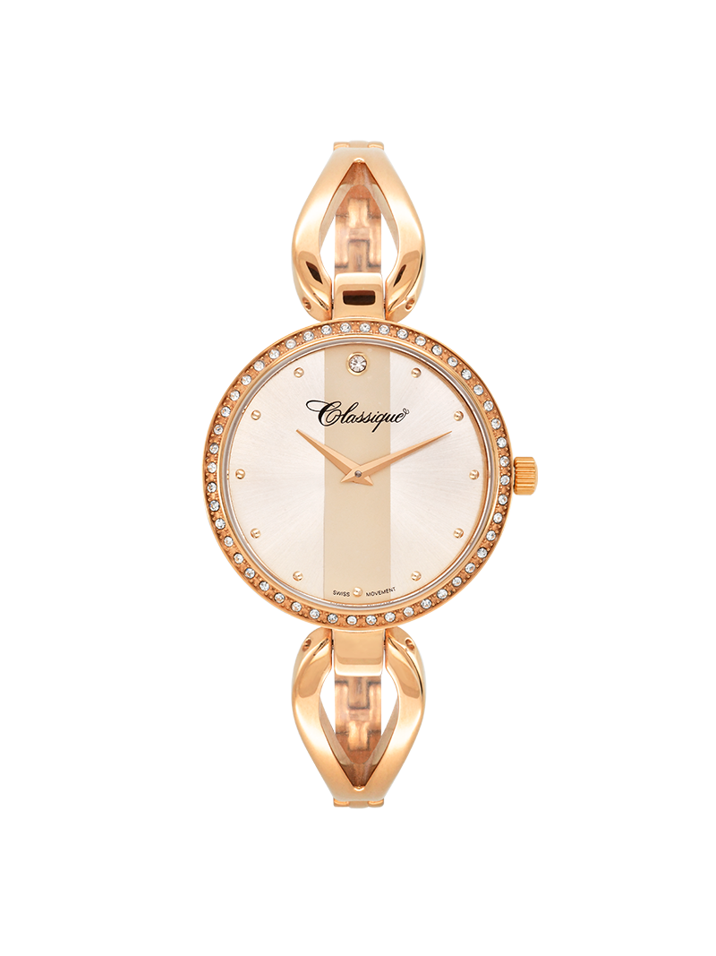 Case Rose Gold Plated Stainless Steel Dial Rose Dial Round Half Bangle