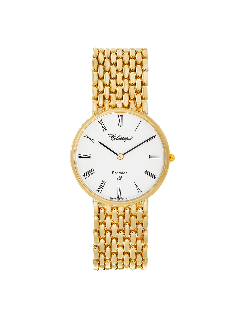 Case 14ct Gold Dial White Dial Black Roman Bracelet