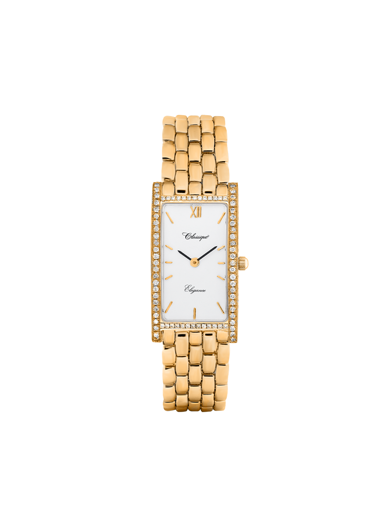 Case 14ct Gold Dial White Dial Champagne Roman Bracelet