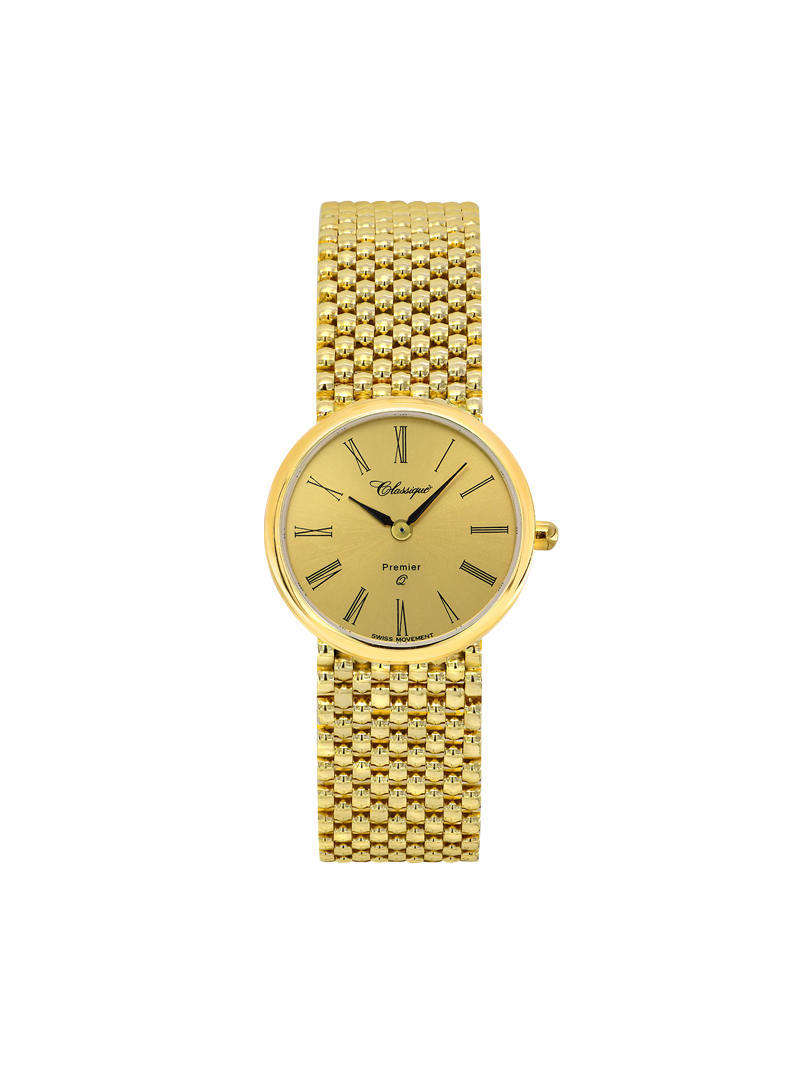Case 14ct Gold Dial Champagne Dial Black Roman Bracelet