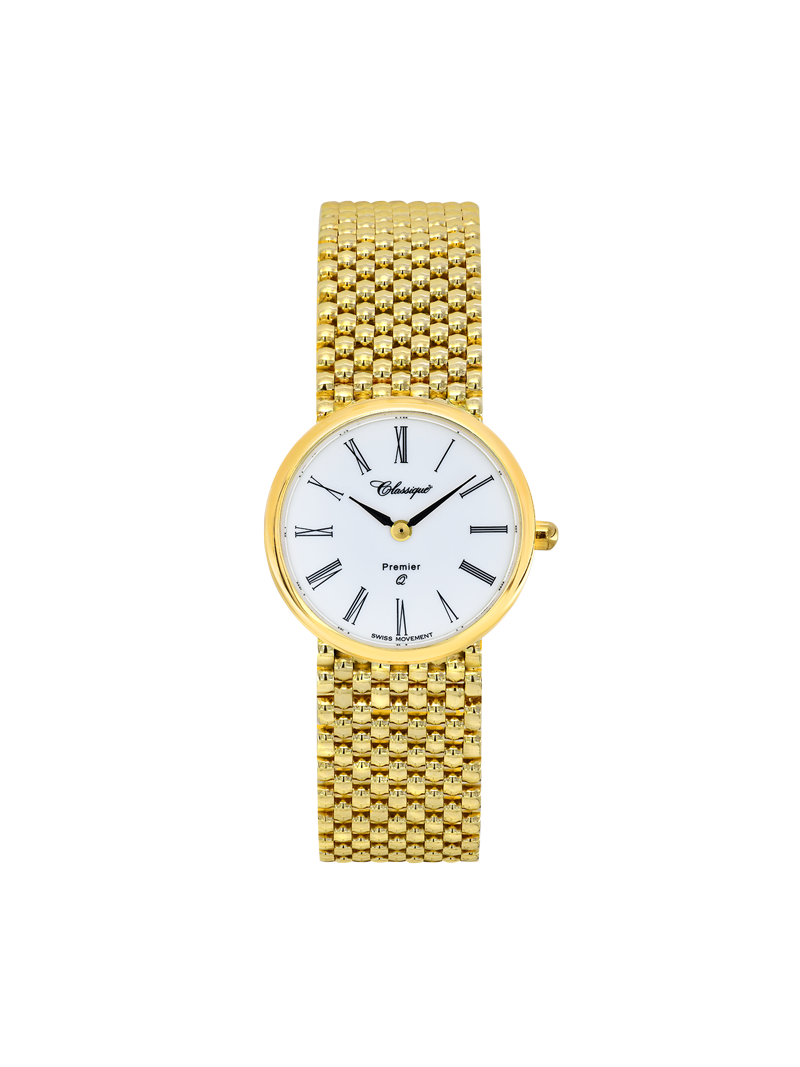 Case 14ct Gold Dial White Dial Black Roman Bracelet