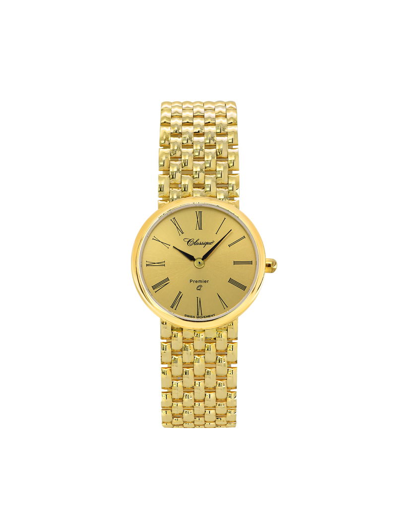 Case 14ct Gold Dial Champagne Dial Black Roman Bracelet
