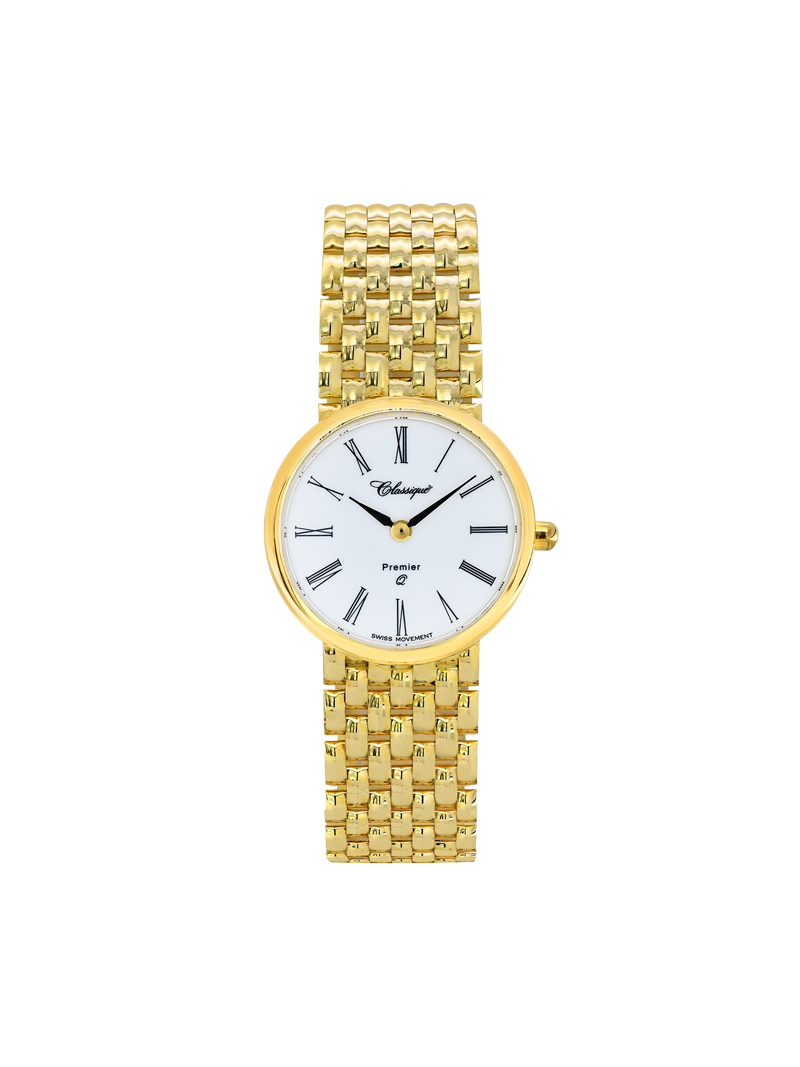 Case 14ct Gold Dial White Dial Black Roman Bracelet