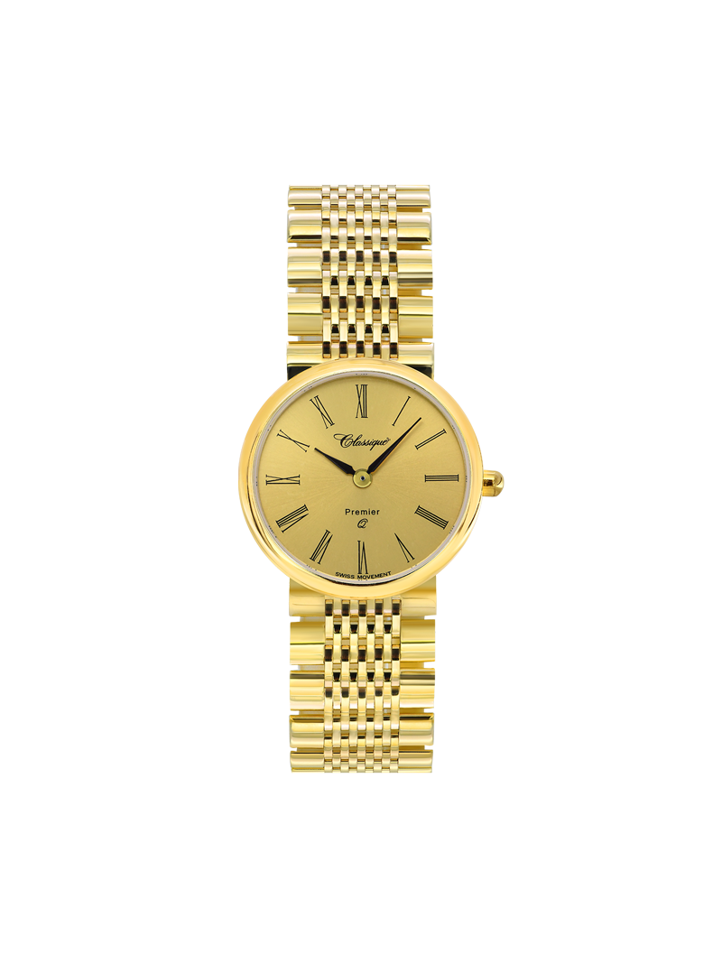Case 14ct Gold Dial Champagne Dial Black Roman Bracelet