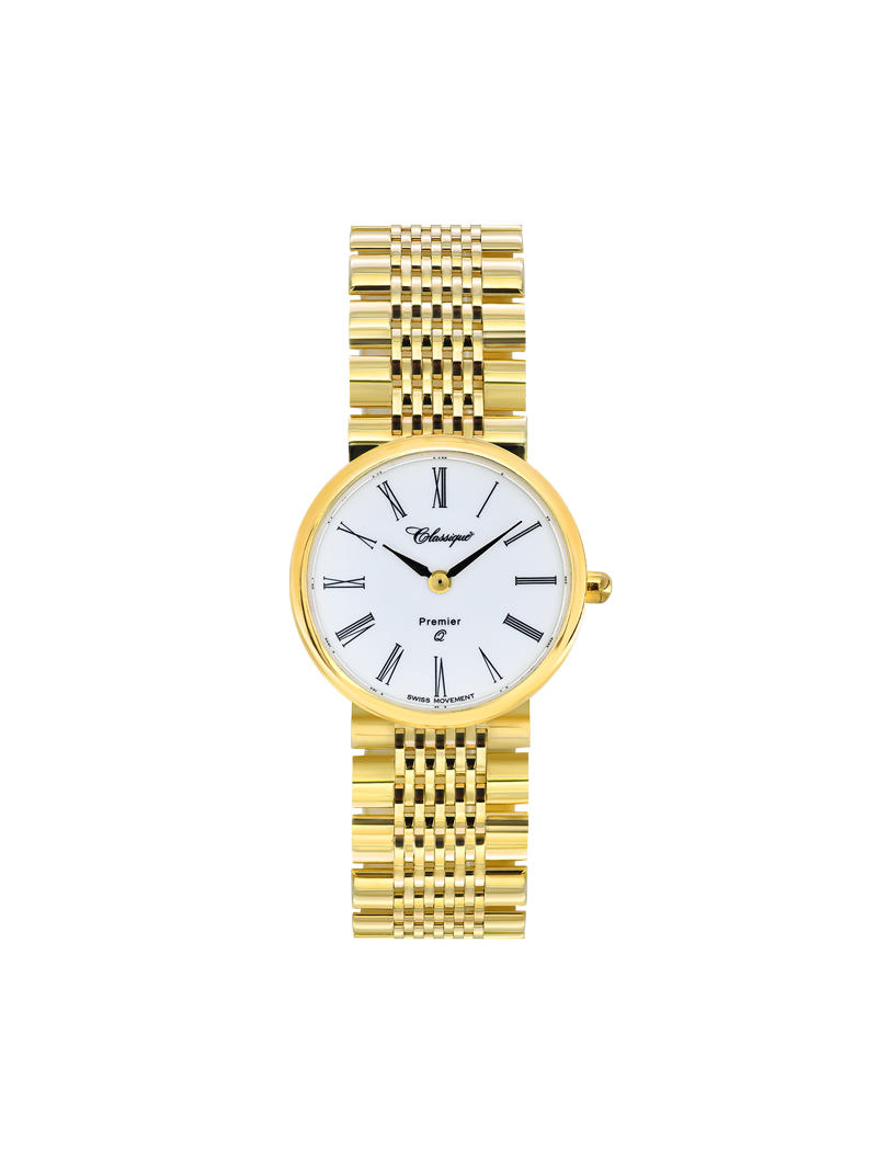 Case 14ct Gold Dial White Dial Black Roman Bracelet