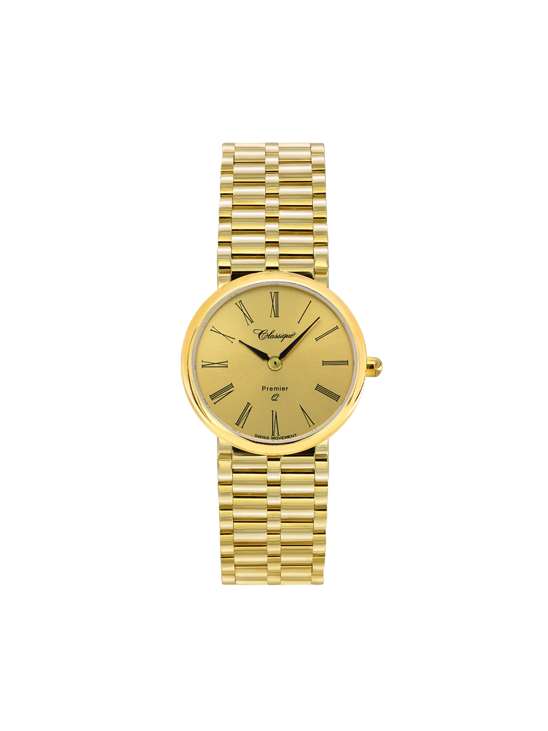 Case 14ct Gold Dial Champagne Dial Black Roman Bracelet
