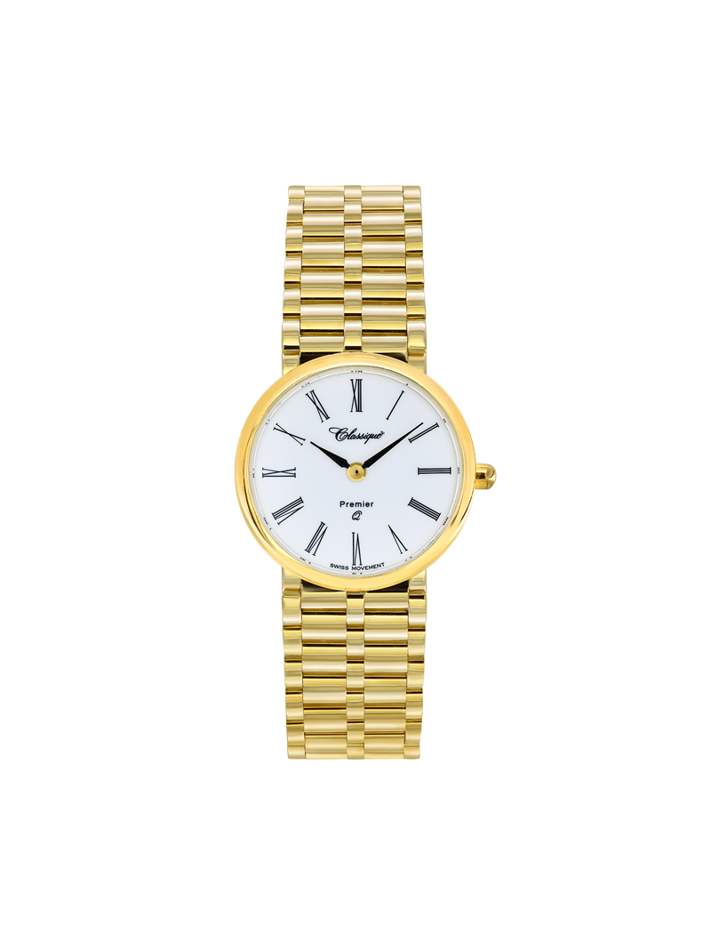 Case 14ct Gold Dial White Dial Black Roman Bracelet