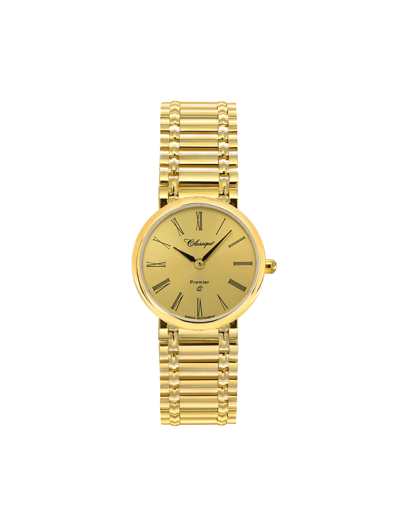 Case 14ct Gold Dial Champagne Dial Black Roman Bracelet