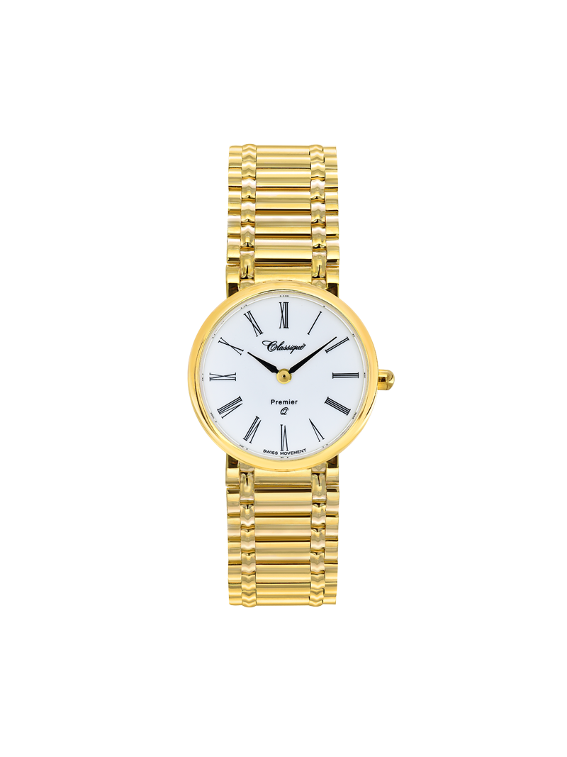 Case 14ct Gold Dial White Dial Black Roman Bracelet