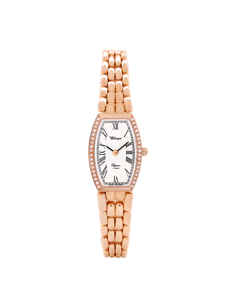Case 9ct Rose Gold Dial White Dial Black Roman Bracelet