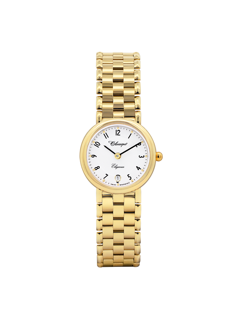 Case 9ct Gold Dial White Dial Black Arabic Bracelet