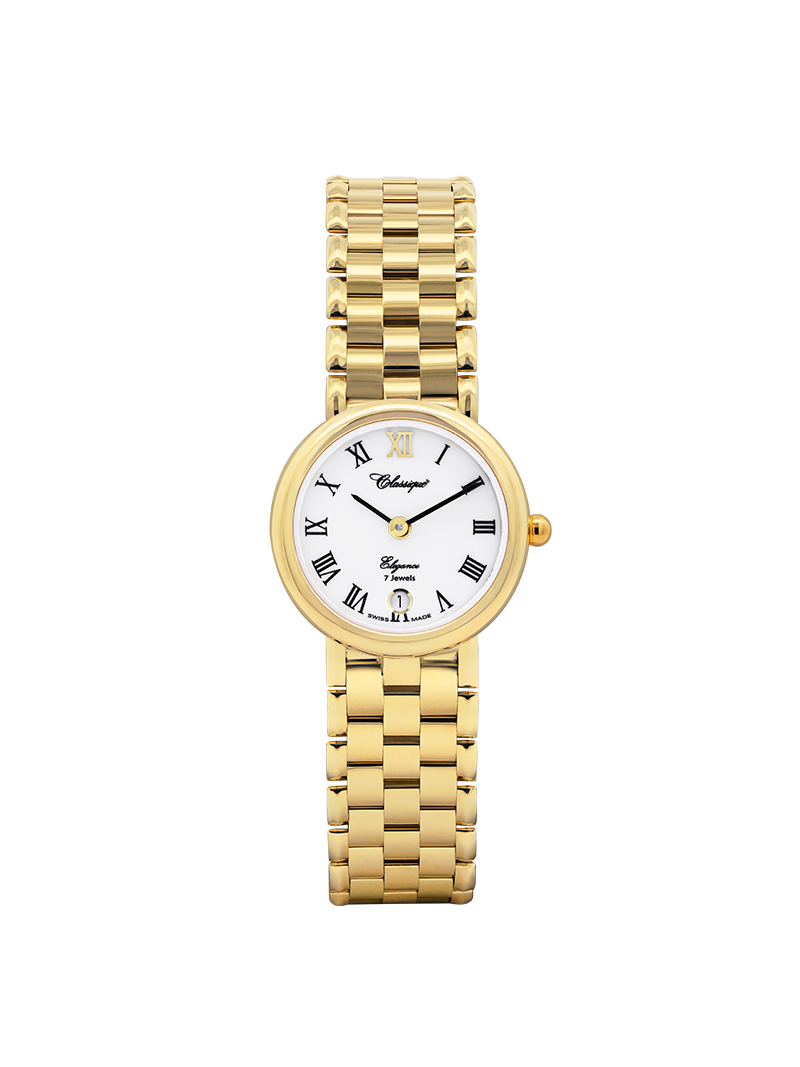 Case 9ct Gold Dial White Dial Black Roman Bracelet