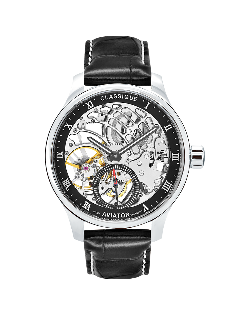 Case Stainless Steel Dial Black Dial Silver Roman Leather Black