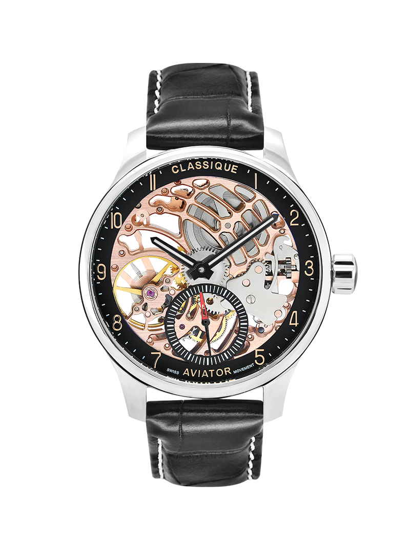 Case Stainless Steel Dial Black Dial Rose Arabic Leather Black