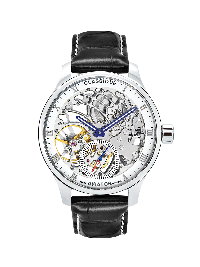 Case Stainless Steel Dial White Dial Silver Roman Leather Black