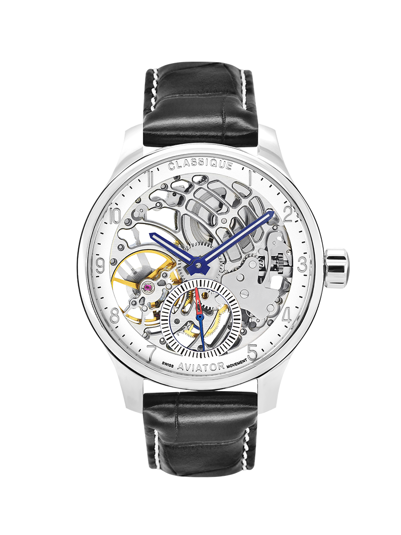 Case Stainless Steel Dial White Dial Silver Arabic Leather Black