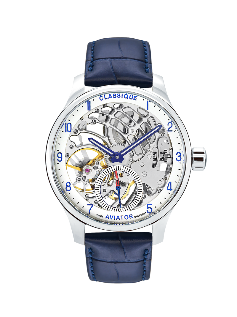 Case Stainless Steel Dial White Dial Blue Arabic Leather Blue