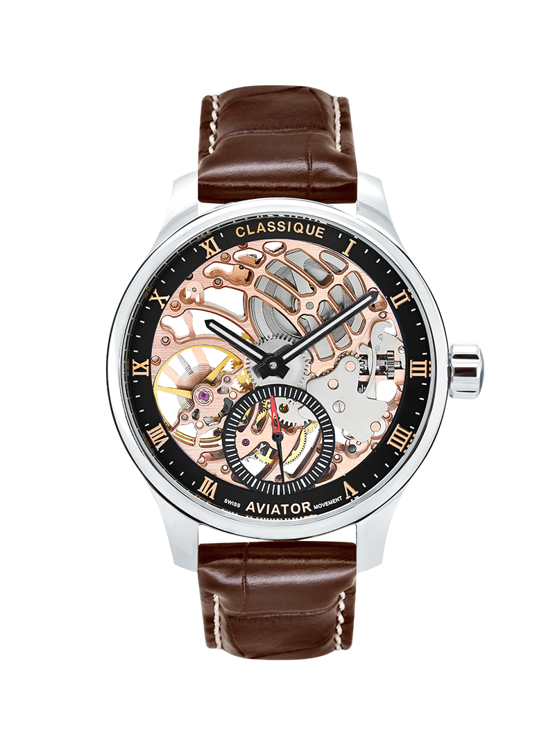 Case Stainless Steel Dial Black Dial Rose Roman Leather Brown