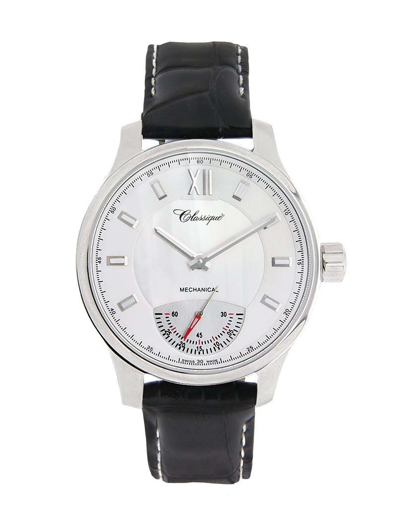 Case Stainless Steel Dial Silver Dial Baton Leather Black