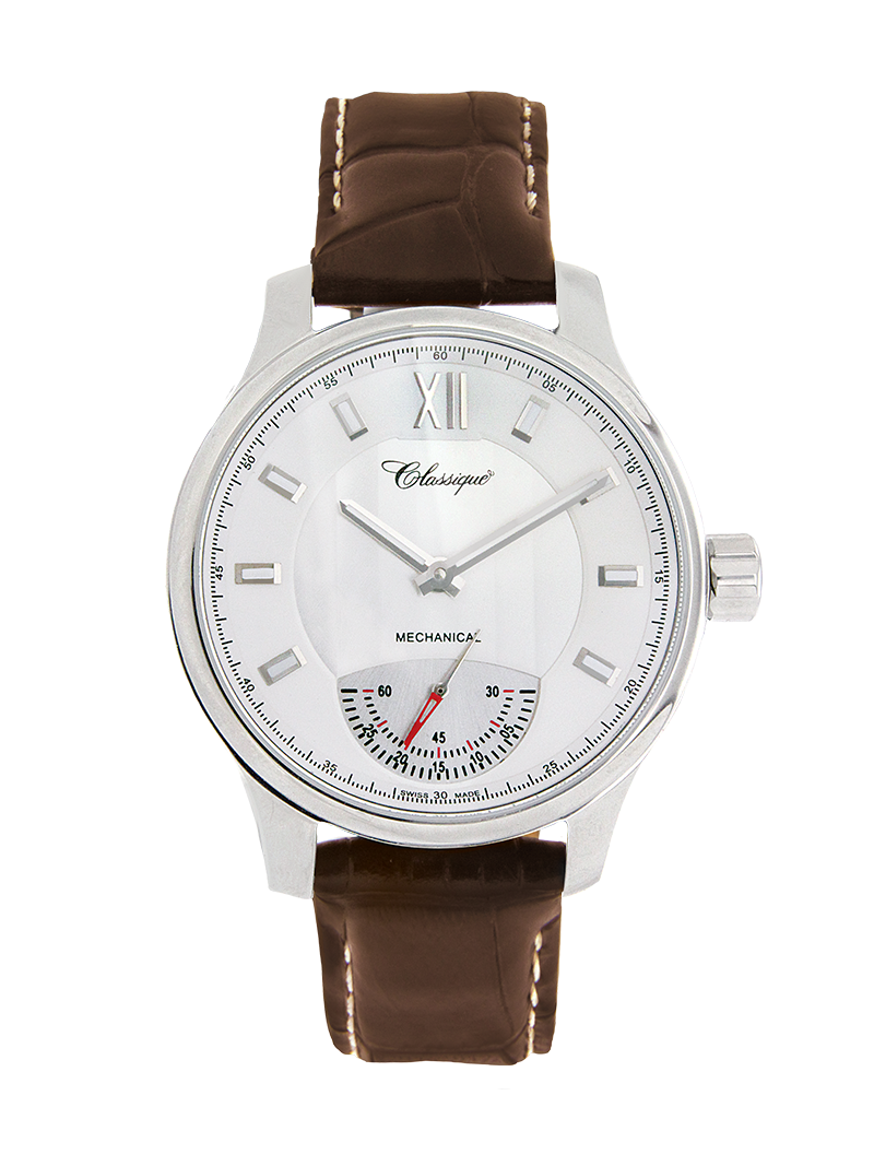 Case Stainless Steel Dial Silver Dial Baton Leather Brown