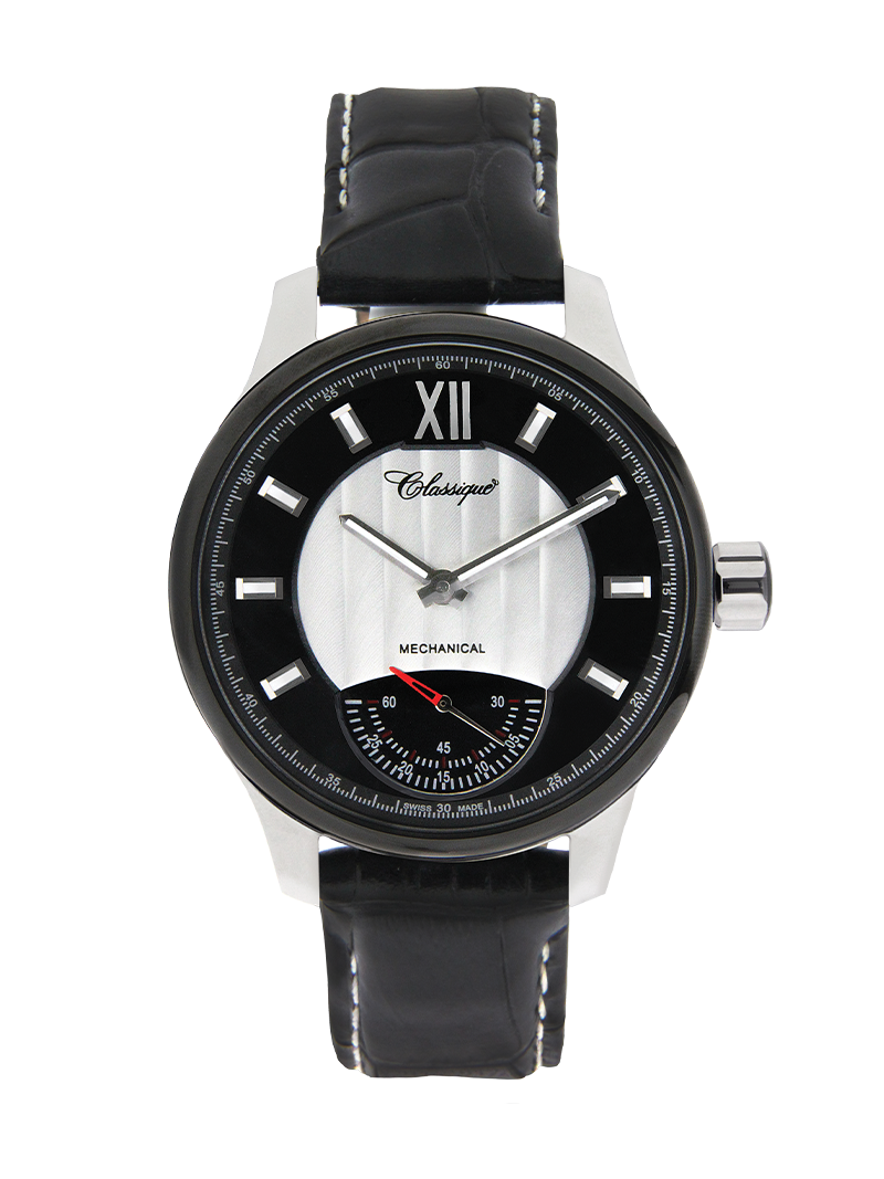 Case Two Tone Black Plated Stainless Steel Dial Black Dial Baton Leather Black