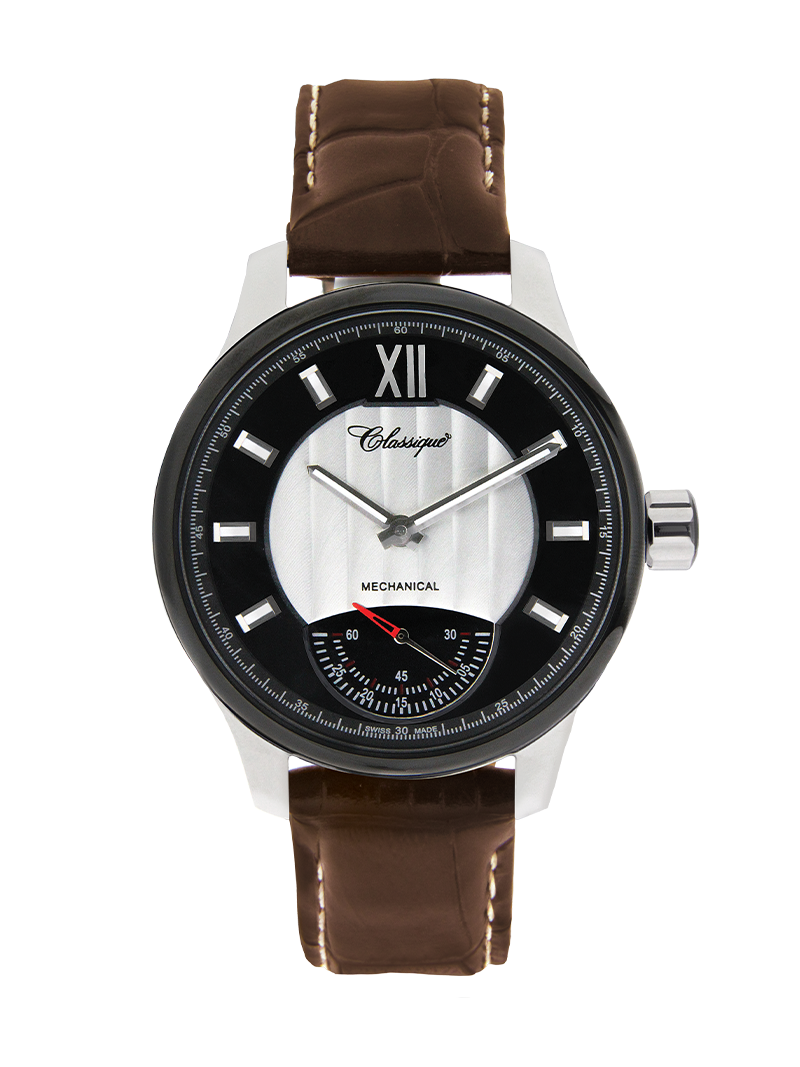 Case Two Tone Black Plated Stainless Steel Dial Black Dial Baton Leather Brown