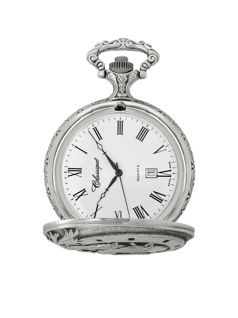 Case Antique Silver Tone Dial White Dial Roman 