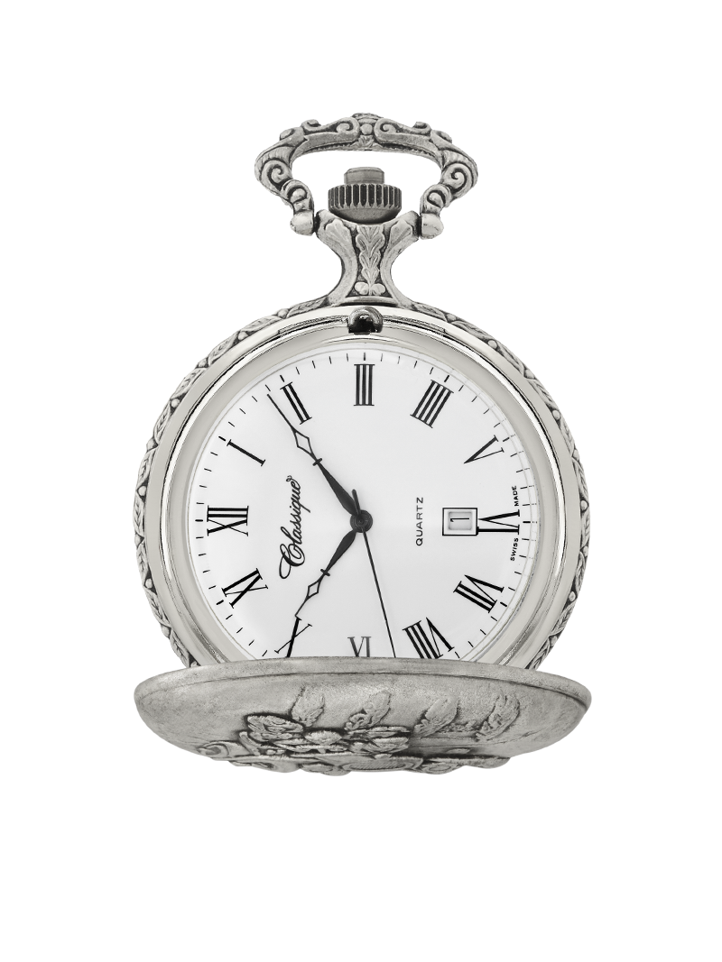 Case Antique Silver Tone Dial White Dial Roman 