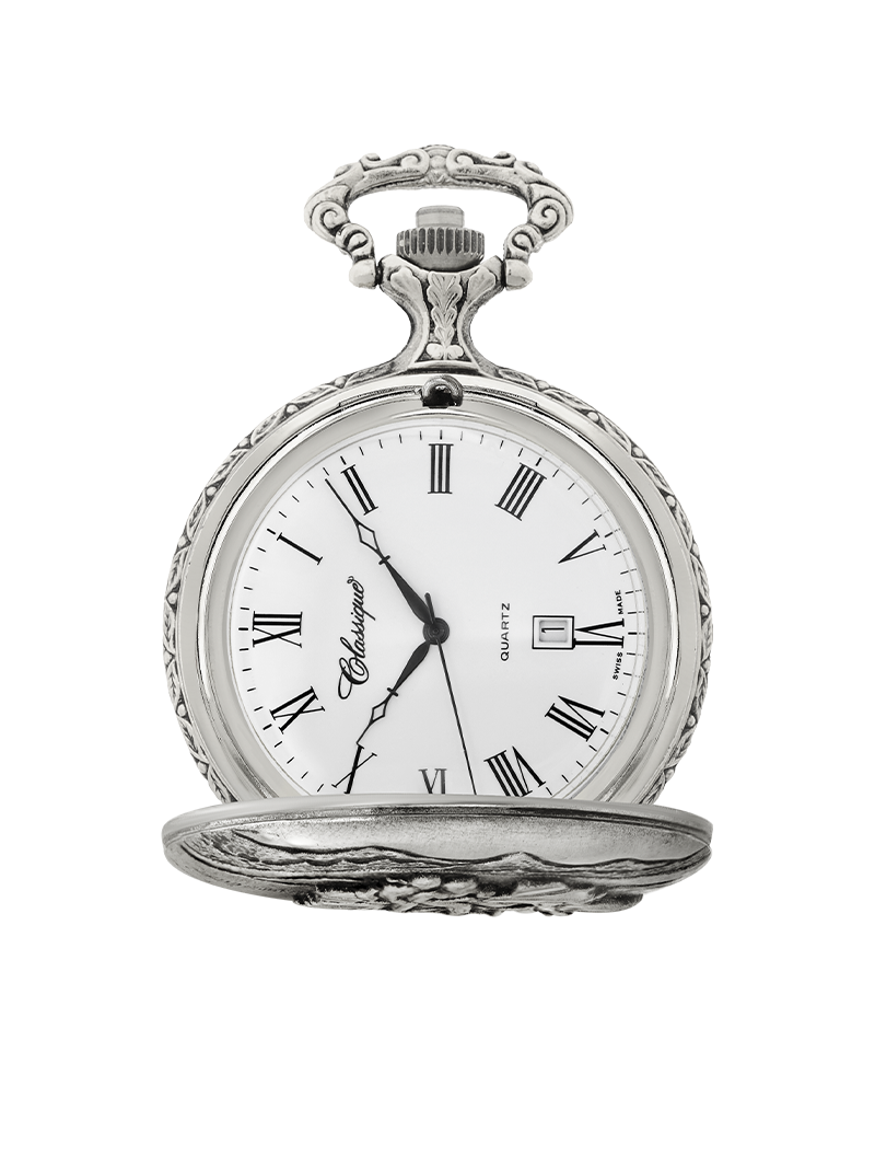 Case Antique Silver Tone Dial White Dial Roman 