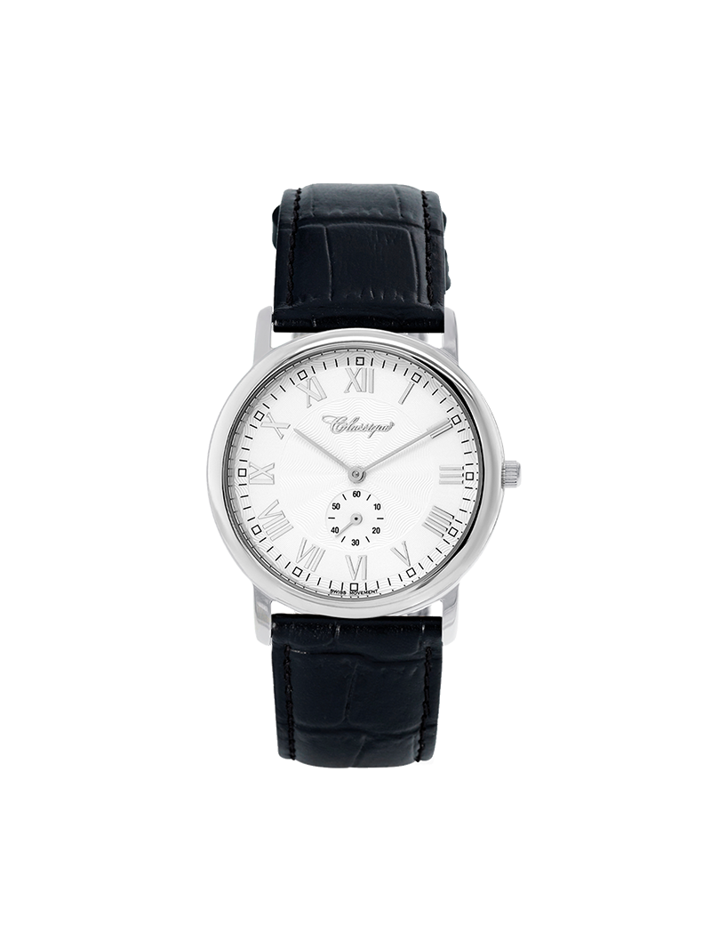 Case Stainless Steel Dial Silver Dial Silver Roman Leather Black