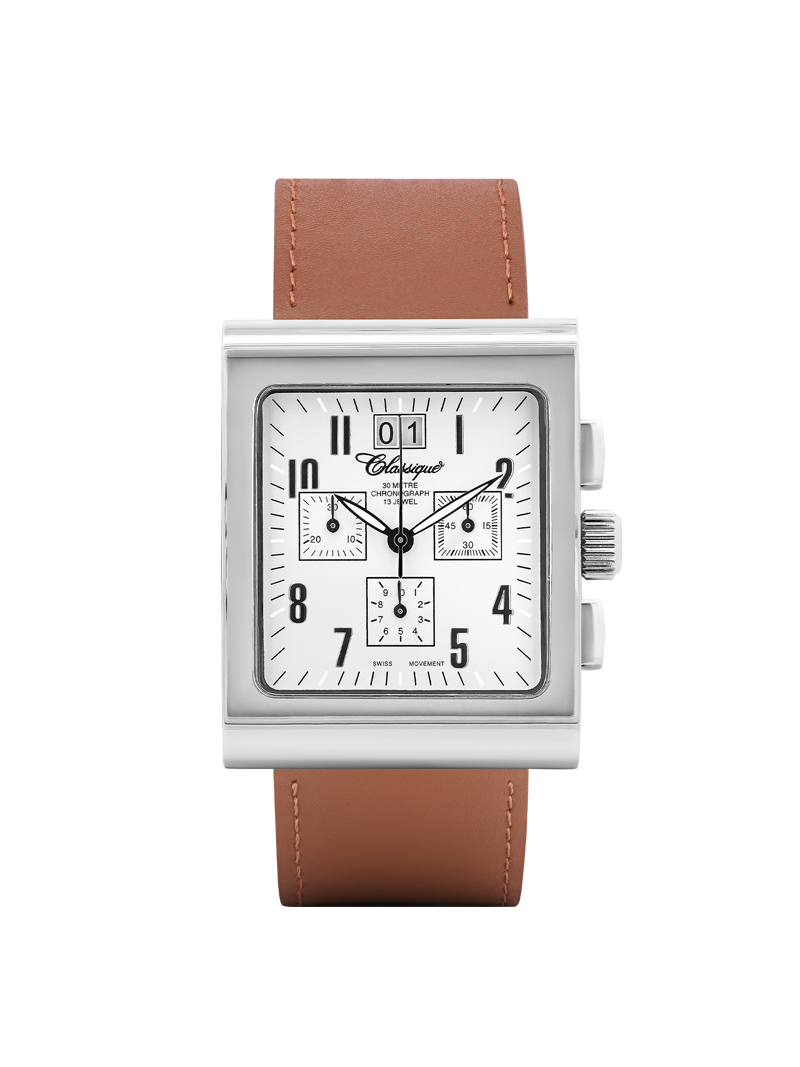 Case Stainless Steel Dial White Dial Black Arabic Leather Strap