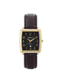 Case Gold Plated Stainless Steel Dial Black Dial Champagne Arabic Leather Brown