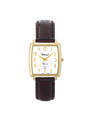 Case Gold Plated Stainless Steel Dial White Dial Champagne Arabic Leather Brown