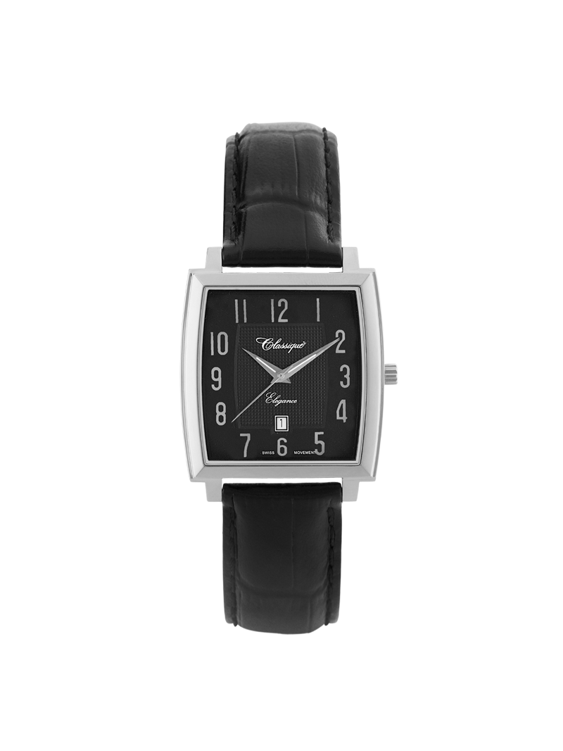 Case Stainless Steel Dial Black Dial Silver Arabic Leather Black
