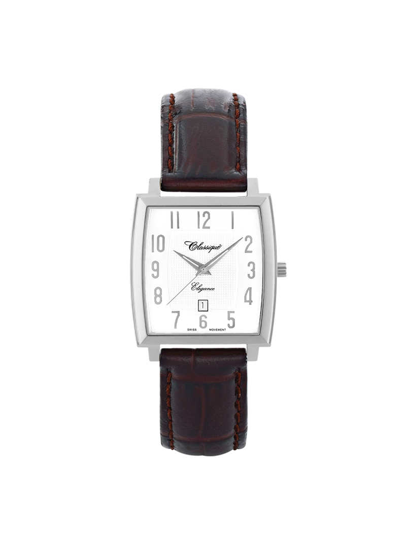 Case Stainless Steel Dial White Dial Silver Arabic Leather Brown