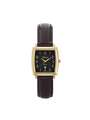 Case Gold Plated Stainless Steel Dial Black Dial Champagne Arabic Leather Brown